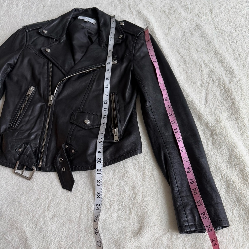 IRO Leather Black Moto Long Sleeve Jacket IT34 US XS (0-2) - Picture 4 of 13